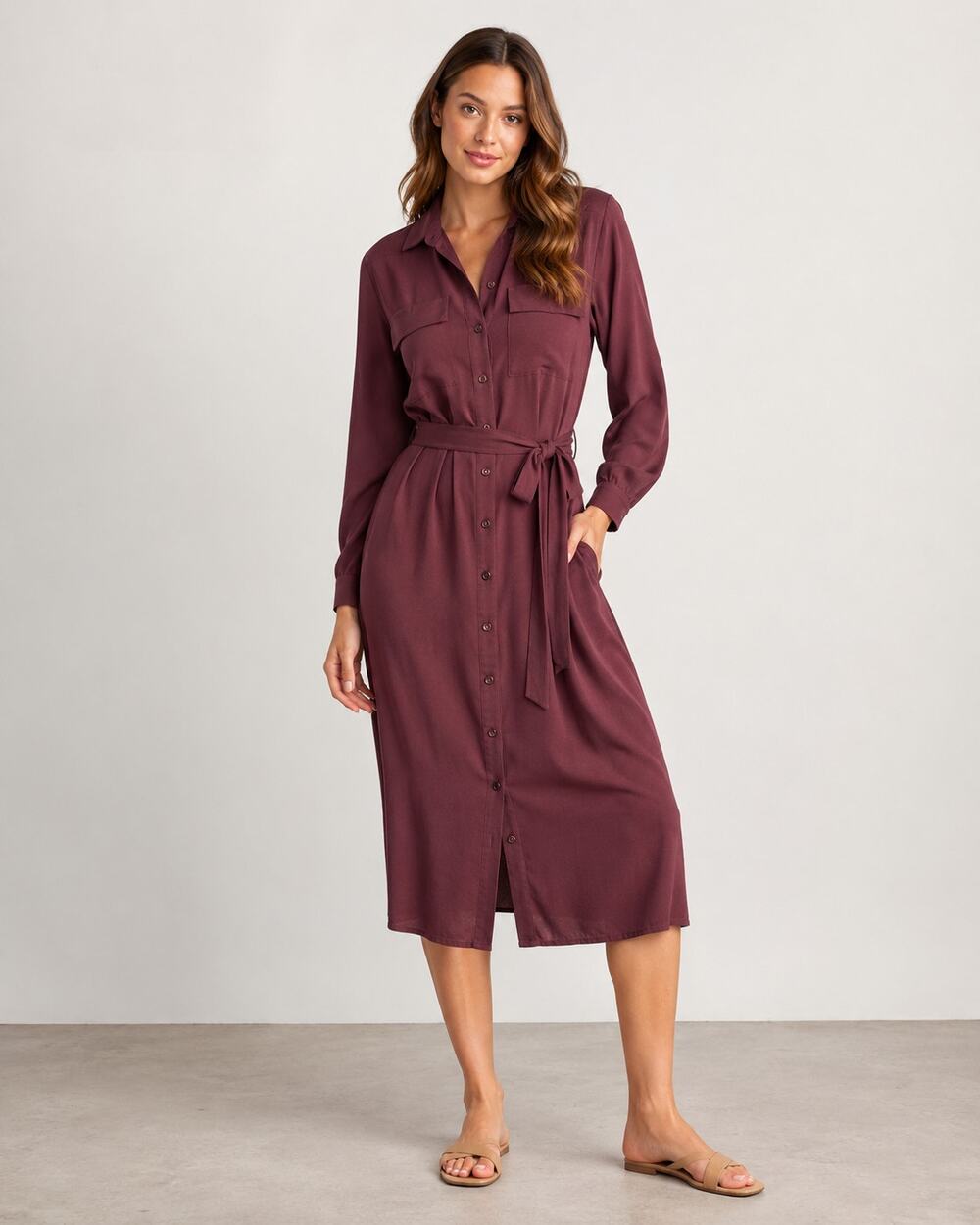 Samsoe & Samsoe Burgundy Midi Shirt Dress Womens M Casual Classic Preppy Luxury